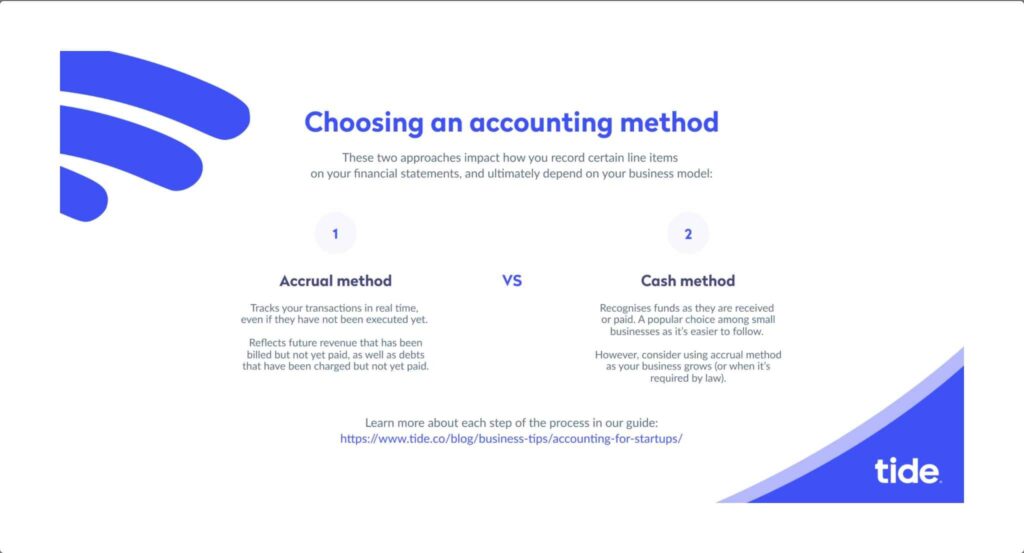 An infographic about choosing an accounting method - accrual vs cash