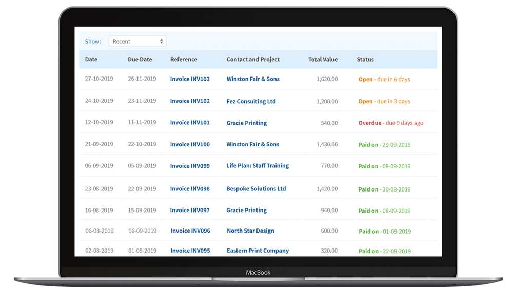 Image of a laptop showing Freeagent invoicing software