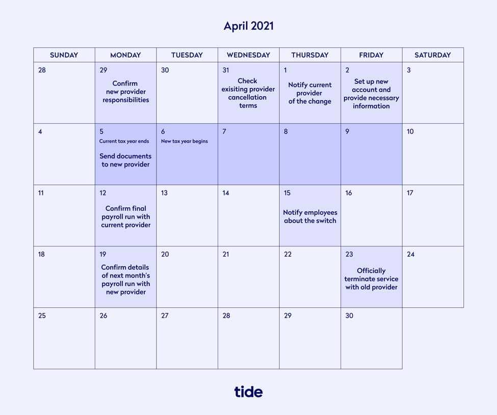 payroll switching calendar