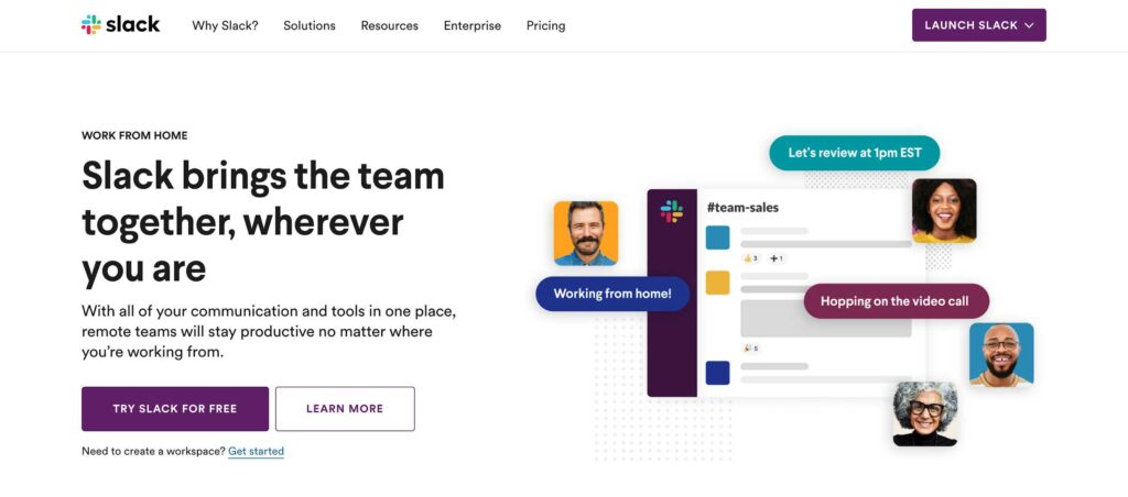 Website Homepage of Slack Business Communication web application