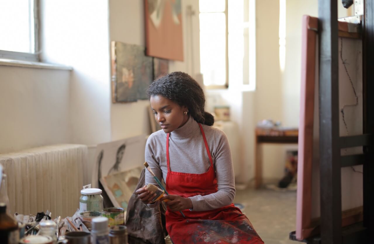 Woman working in artist studio