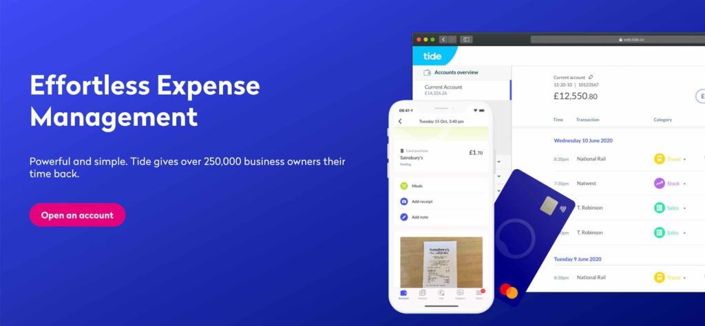 A screenshot of Tide Expense Management account website homepage