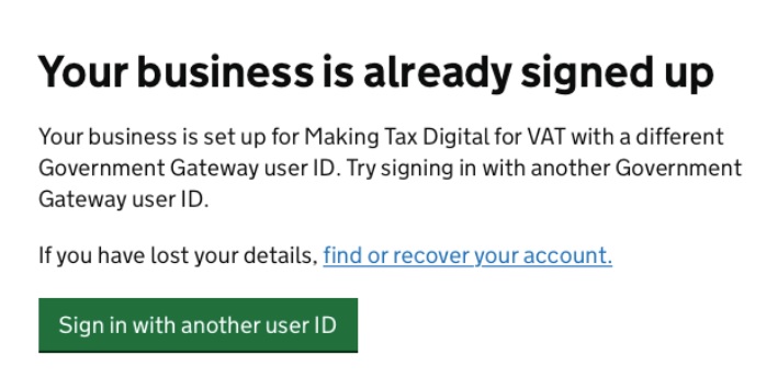 Screenshot - HMRC Gateway - Already signed up