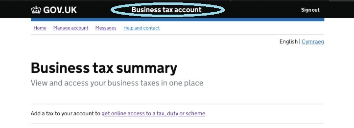 Screenshot - HMRC Gateway - Business tax account