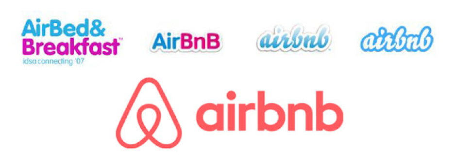 Airbnb logos throughout the years