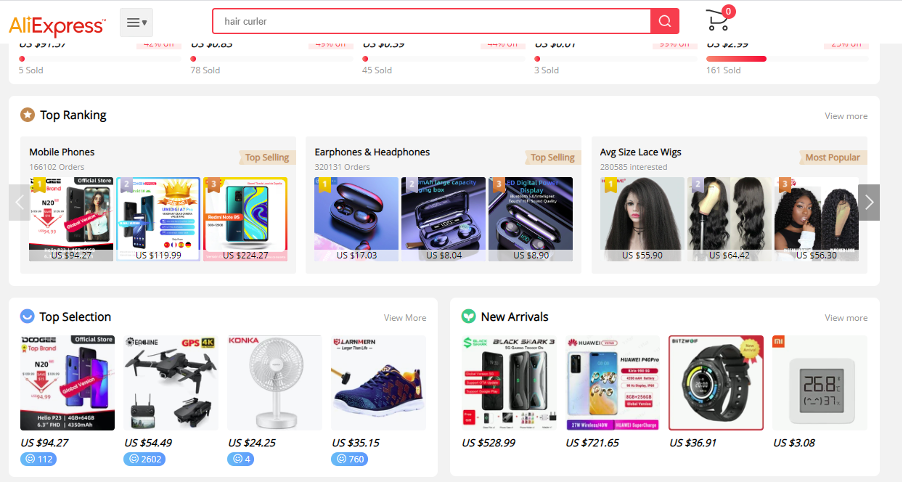 Screenshot of the AliExpress website