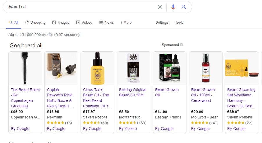 Google Shopping rich snippet for beard oil