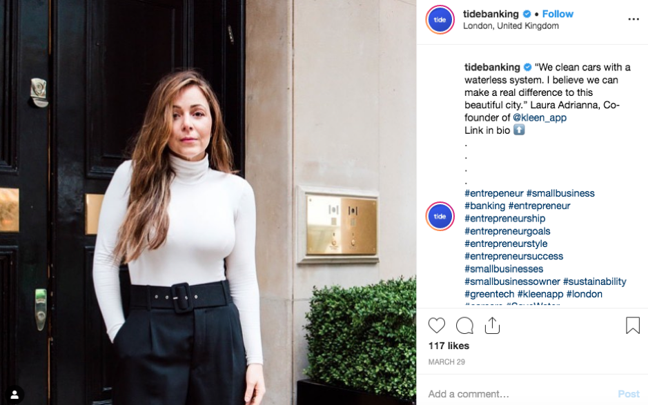 Tide Instagram post about Laura Adrianna, founder of Kleen App, 