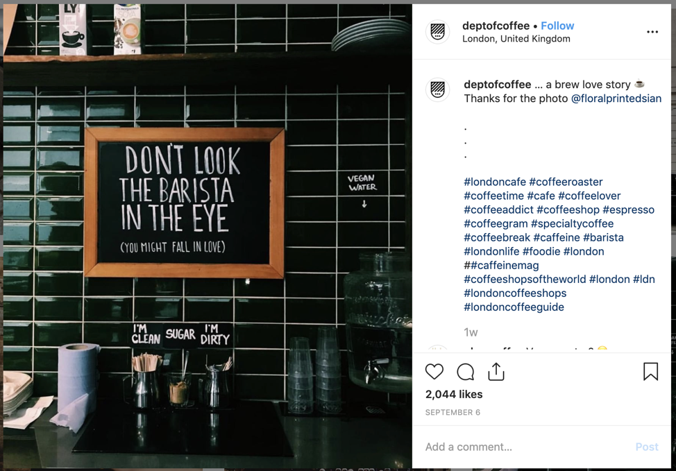 Competitive Analysis - Popular Instagram Posts example from Department of Coffee