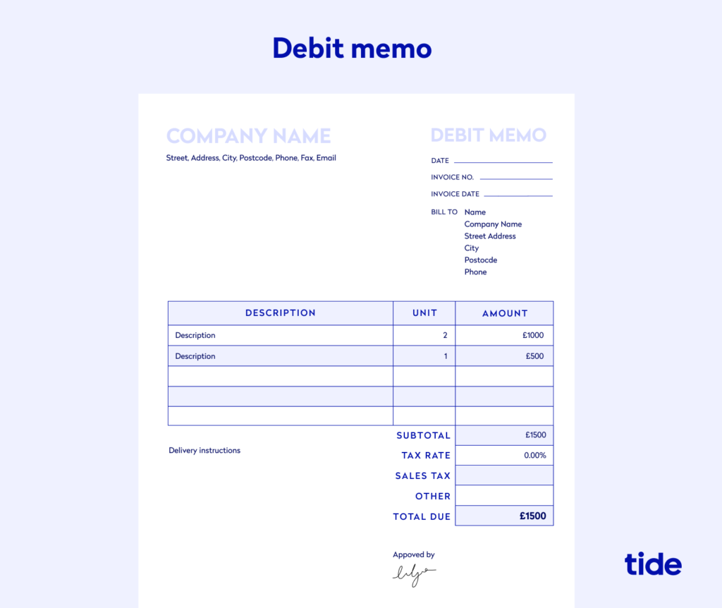 An example of a debit memo