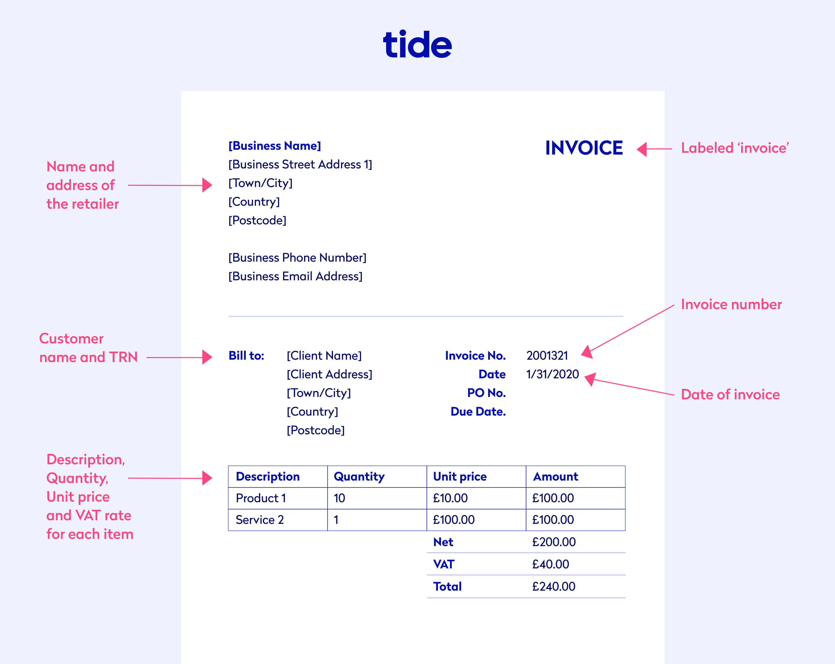 an example of an invoice layout