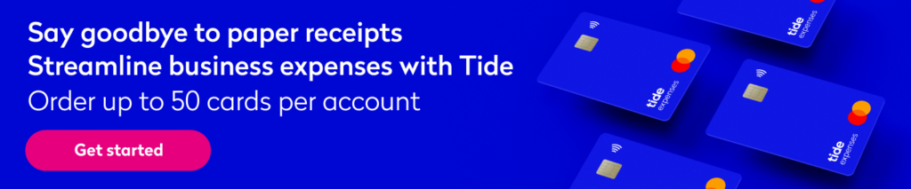 Small desktop banner listing the benefits of streamlining your business expenses with Tide Expense Cards