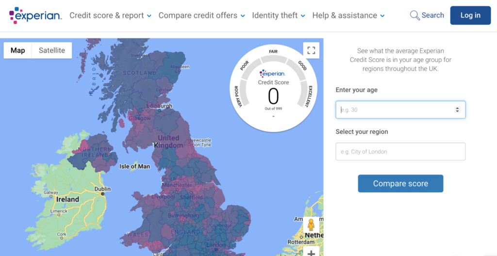 Screenshot of Experian Credit Score Map Page