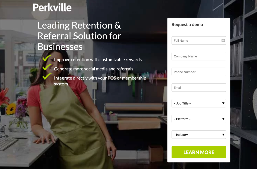 How to Start a Business - Perkville Landing Page Screenshot