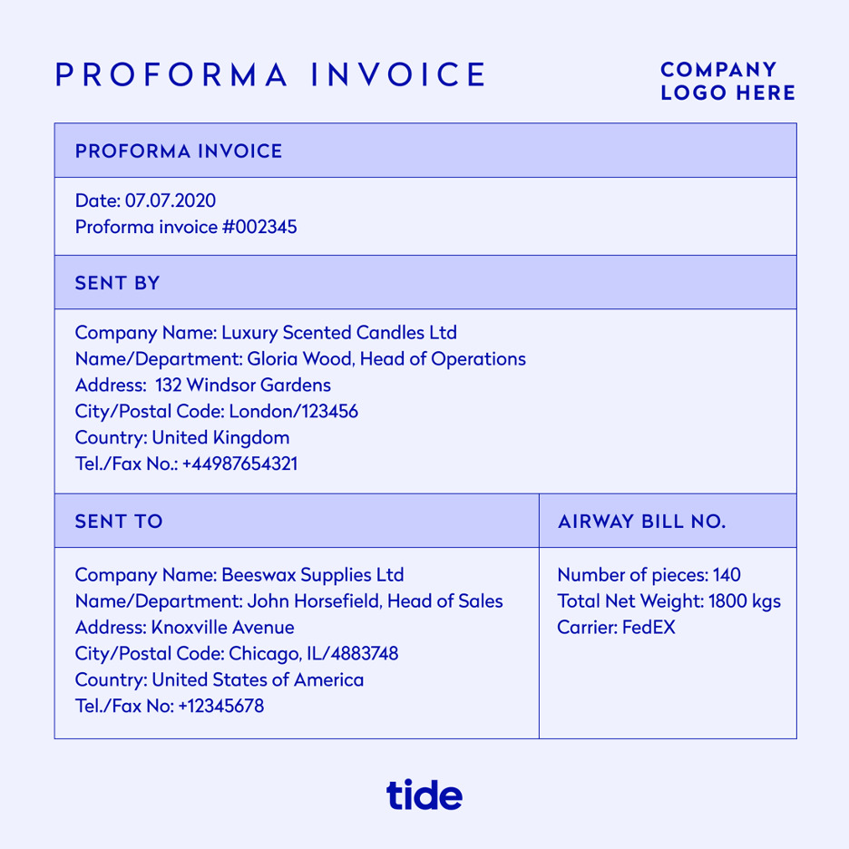 An example of a proforma invoice