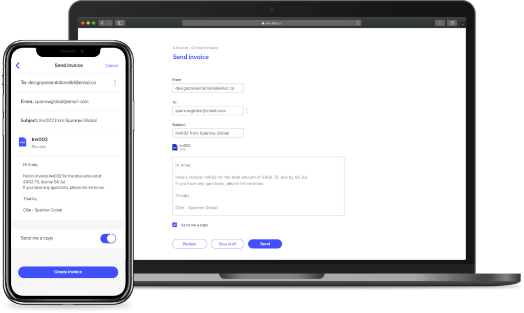 The Tide invoicing interface