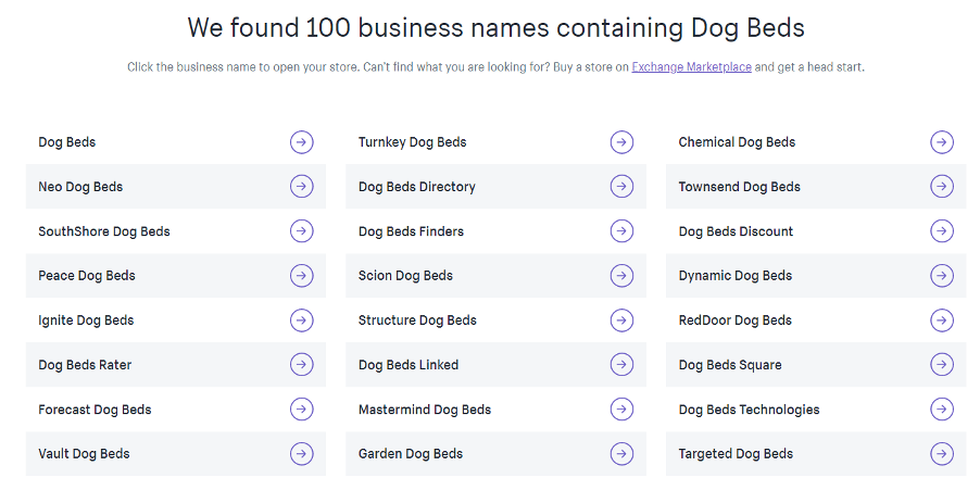 Examples from Shopify's business name generator