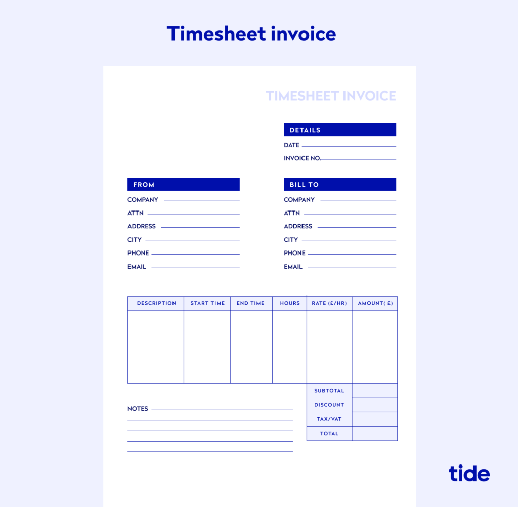 An example of a timesheet invoice