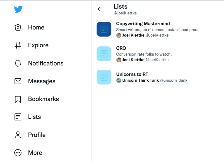 Screenshot of Twitter Lists