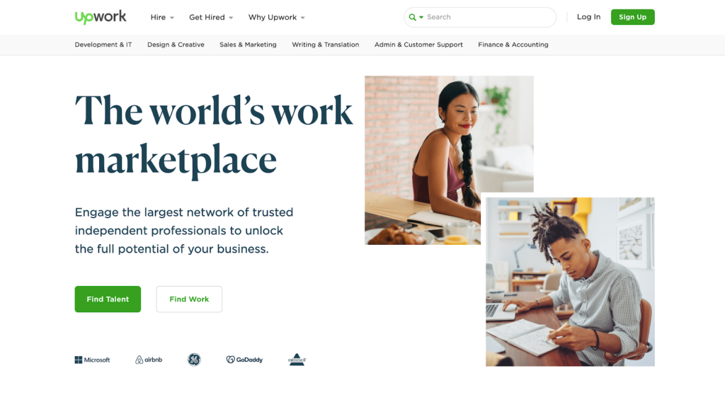 Upwork freelance marketplace website homepage